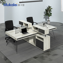 Finance Desk 2 4 People with a minimalist modern station office Accounting computer Two screens table and chairs combination