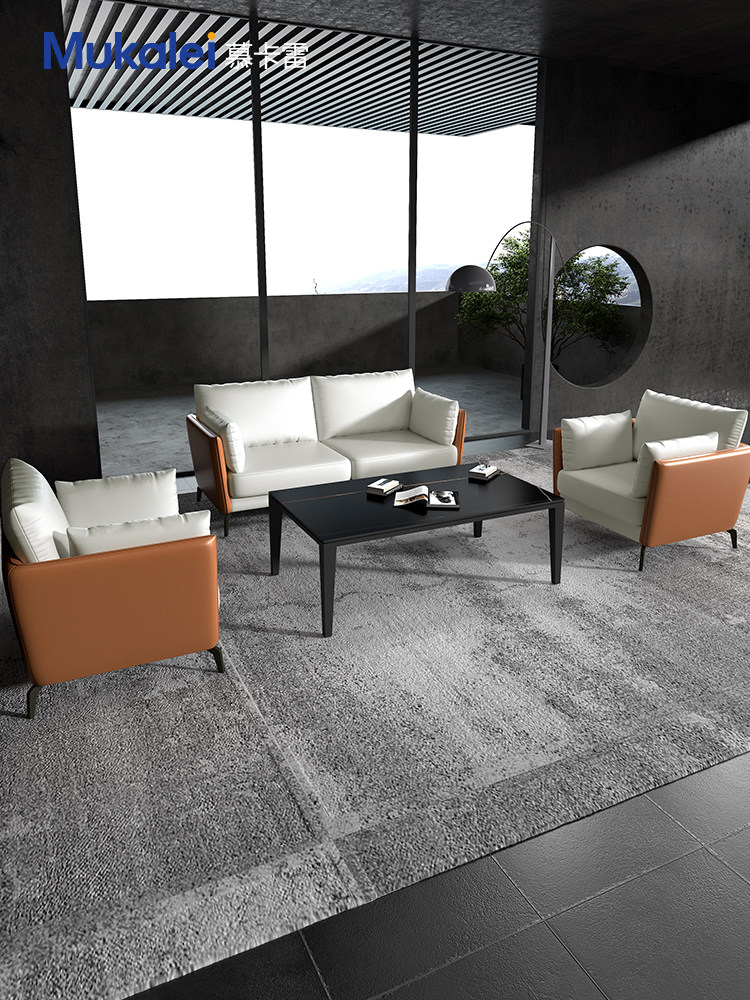 Mücere Business Office Sofa Sofa Tea Table Combination Suit Office Brief Modern Reception Guest Trio