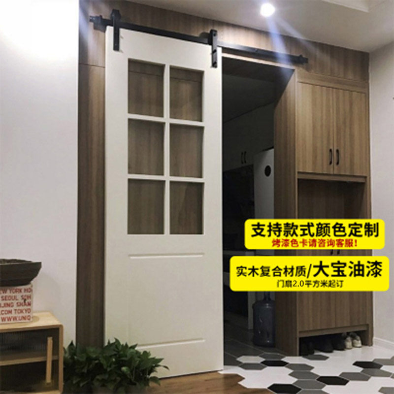 Custom glass barn door sliding door barn door ancient hamlet door solid wood door Kitchen Door Bedroom Door Bathroom push Ramen-Taobao