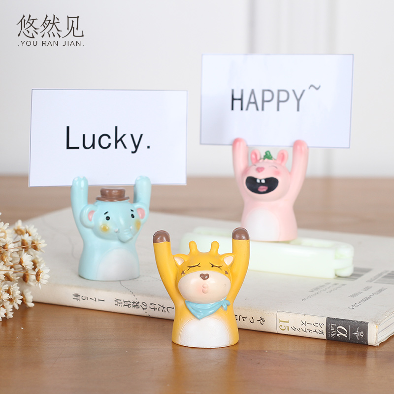Personality small ornaments Business card holder Photo clip Post-it note message clip Cute cartoon animal desktop knickknack decoration