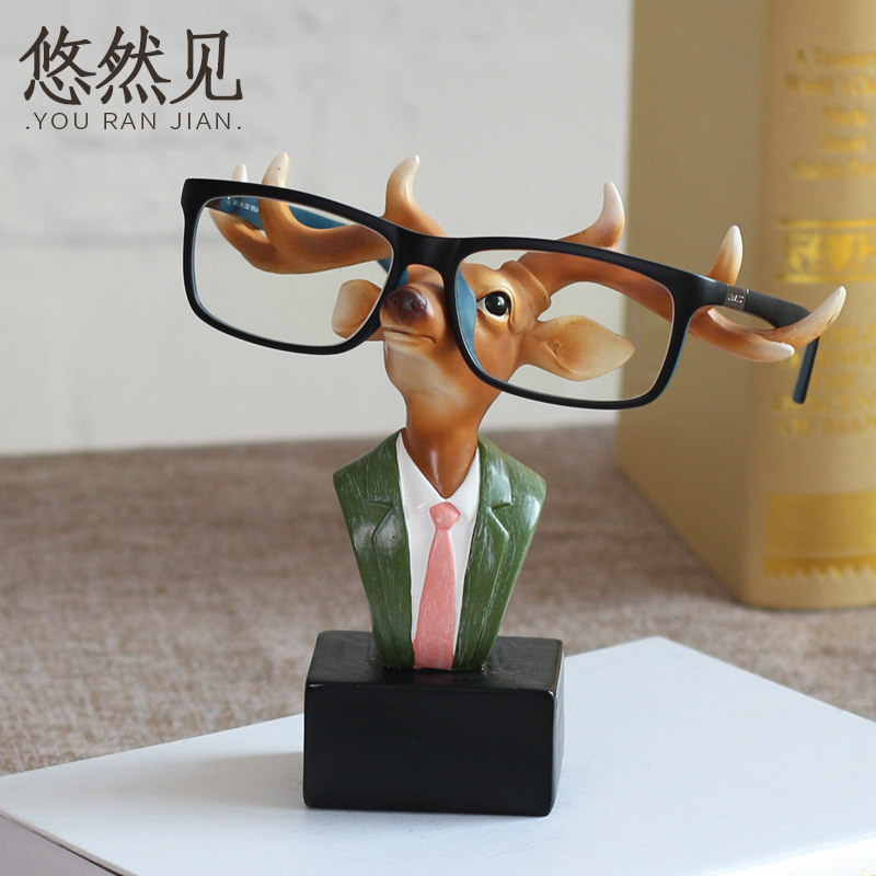 Creative American home Animal glasses frame Children's room Bedroom bed cabinet Resin crafts decoration small ornaments