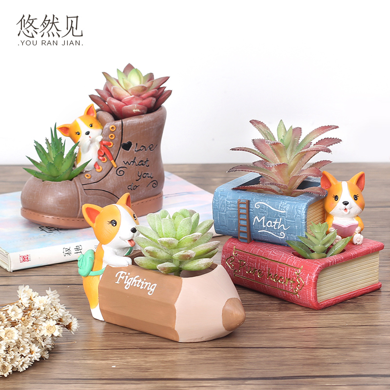 Cute MengMeng Dynamic Koji Puppy Flesh Flower Pot Personality Creative Home Accessories Office Desktop Decoration Decoration