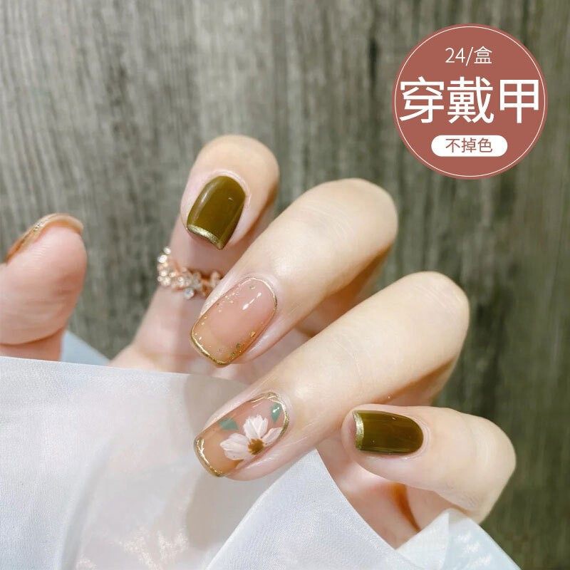 2026 New Model Children's Nail Art Wearable Short Nails in Matcha Floral Design, 24-Piece Fake Nail Stickers 2026 New Model Children's Nail Art Wearable Short Nails in Matcha Floral Design, 24-Piece Fake Nail Stickers