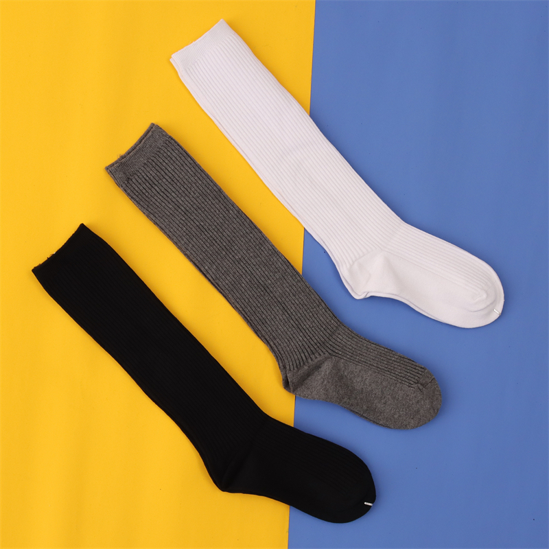 Children's High Socks, Seamless Cotton Socks, School Uniform Socks for Students, Boys' Long Socks, Dark Gray and White, Girls' Knee-High Half Socks