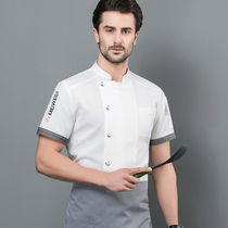 Khmer denim chef overalls Mens summer thin breathable high-end star hotel back kitchen chef suit short sleeve