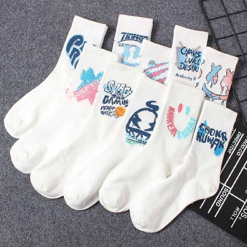 4 pairs of socks women's mid-tube socks men's tide ins autumn and winter pure cotton white stockings sports personality all-match stockings tide socks