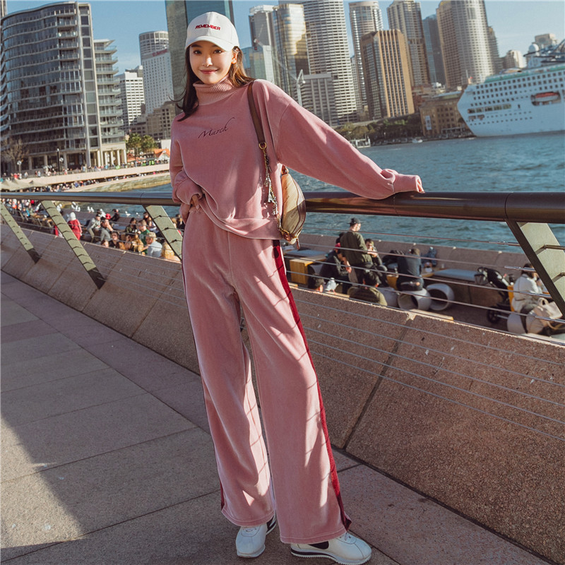 Two pieces of female two - piece set 2022 Fall - Leg Pants high - collar fashion sports and casual suit