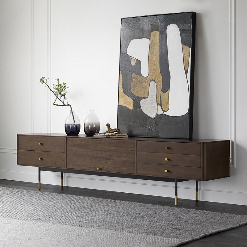 Kena canine Nordic medieval retro solid solid wood TV cabinet small family type walnuts wood color modern light extravagant Z