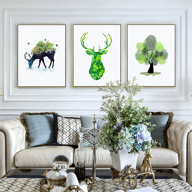 Nordic Living Room Decoration Painting Sofa Background Wall Mural Triptych Modern Minima Restaurant Minimo Abstract Elk Hanging Paintings 