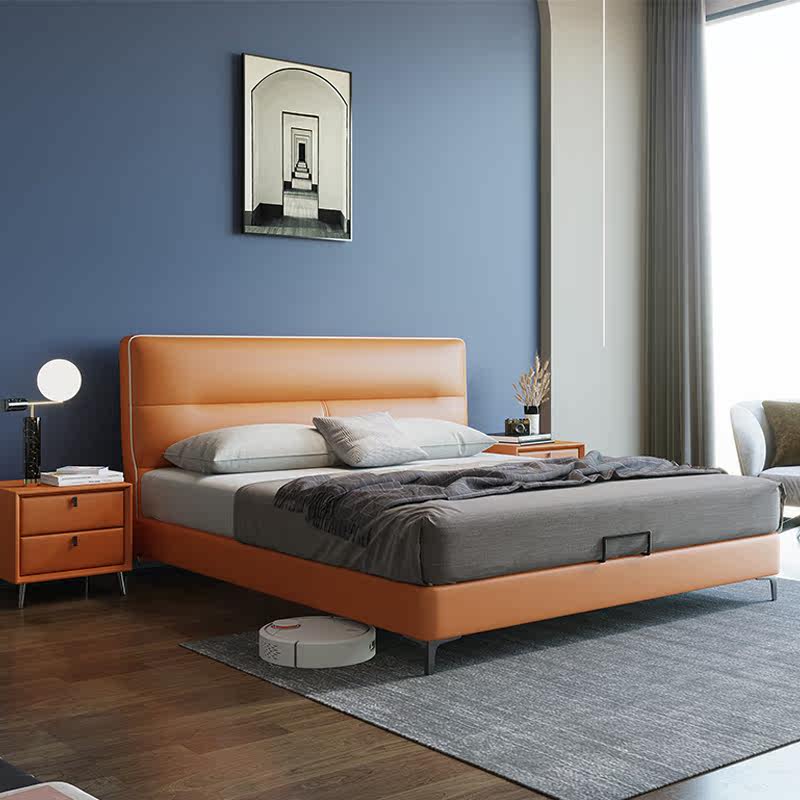 Light and luxurious bed ins net red beds 1 8 m Double beds Main bedroom Wedding bed storage Soft bunk beds modern minimalist genuine leather beds