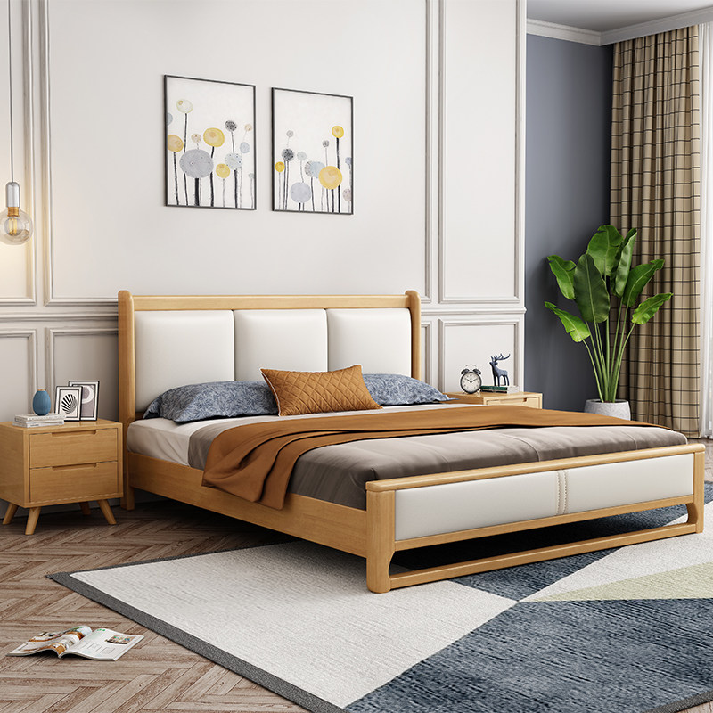 Nordic Day style Soft by solid wood bed 1 5m1 8 m double bed master bedroom furniture new