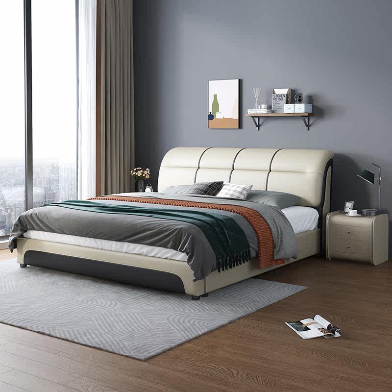 Light extravagant genuine leather bed 1 8 m double bed modern minimalist bedroom with main bedroom with storage large bed 1 5 m small family type soft bag