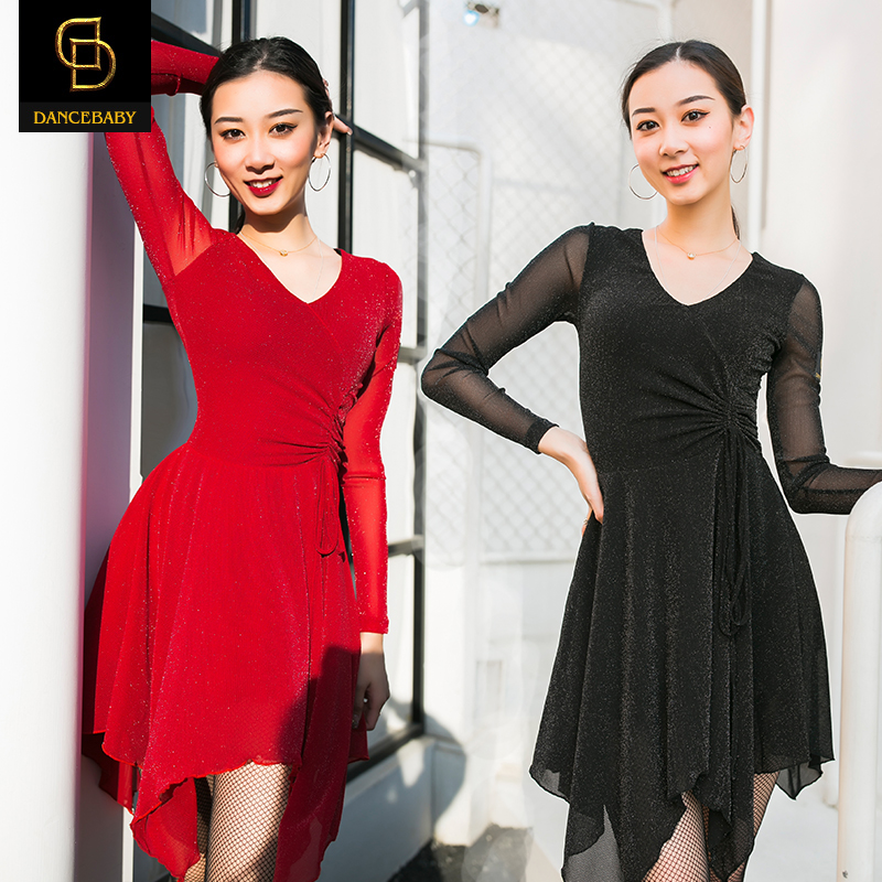 Dancebaby Latin dance practice suit Female adult long sleeve dress Autumn dance skirt sexy dress DC15