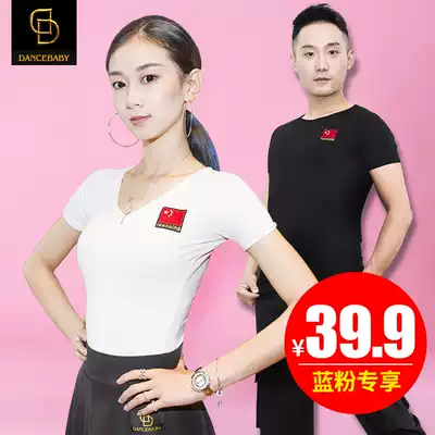 Dancebaby Latin dance clothes adult women men's short sleeve shirt practice uniforms national flag top ID134