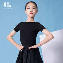 Sikaso Latin dance top female childrens dance practice clothing summer short-sleeved standard clothing G1038