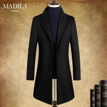Martella wool coat Mens 2020 new winter clothes Vertical striped wool coat Large lapel wool coat thick coat