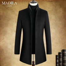 Matila mens stand-up collar coat Mink collar Medium-long wool coat Slim wool coat for men
