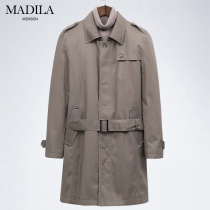Madera 2021 spring mens slim windbreaker jacket British style classic lapel belt medium long cotton men