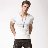 Эластичная хлопковая приятная телу черная белая футболка с коротким рукавом для спортзала, V-образный вырез, облегающий крой, в обтяжку