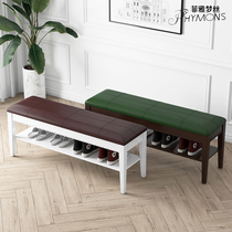 Solid wood shoe stool at home door European style shoes stool shoe cabinet imitation leather can sit on the entrance storage stool stool stool
