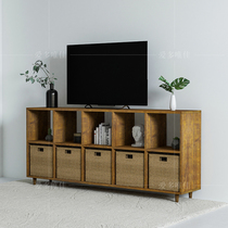 Nordic solid wood TV cabinet living room floor cabinet storage cabinet small house type low wall storage cabinet rack lattice cabinet