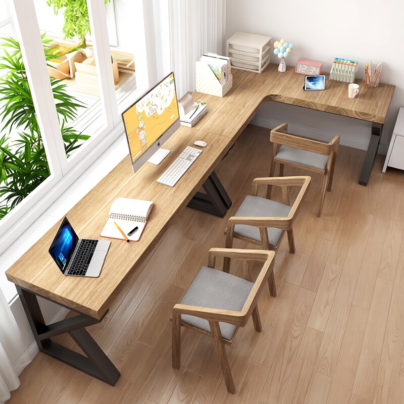 Solid Wood Corner Desk for Home Use, Double L-Shaped Computer Desk, Study Desk, 7-Shaped Workbench