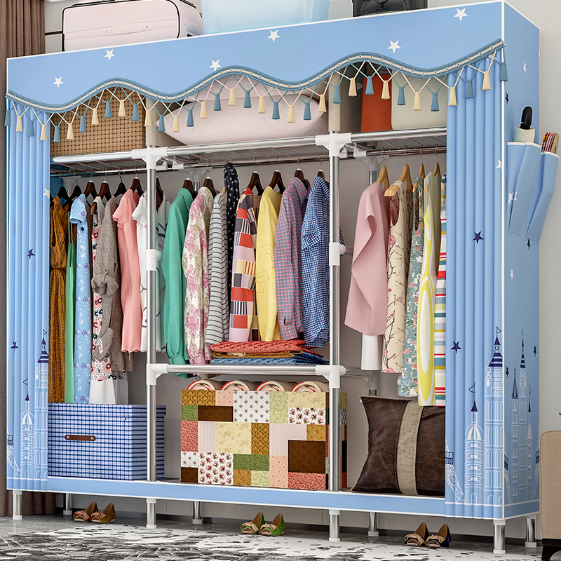 Simple wardrobe steel tube plus coarse reinforcement cloth wardrobe cloth art minimalist modern economical type assembly closet containing cabinet
