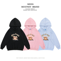 Tide brand Yu Wenle Spring and Autumn Thin Hooded Harbor Cartoon Bear Sweats Mens and Womens Loose Casual ins Jacket