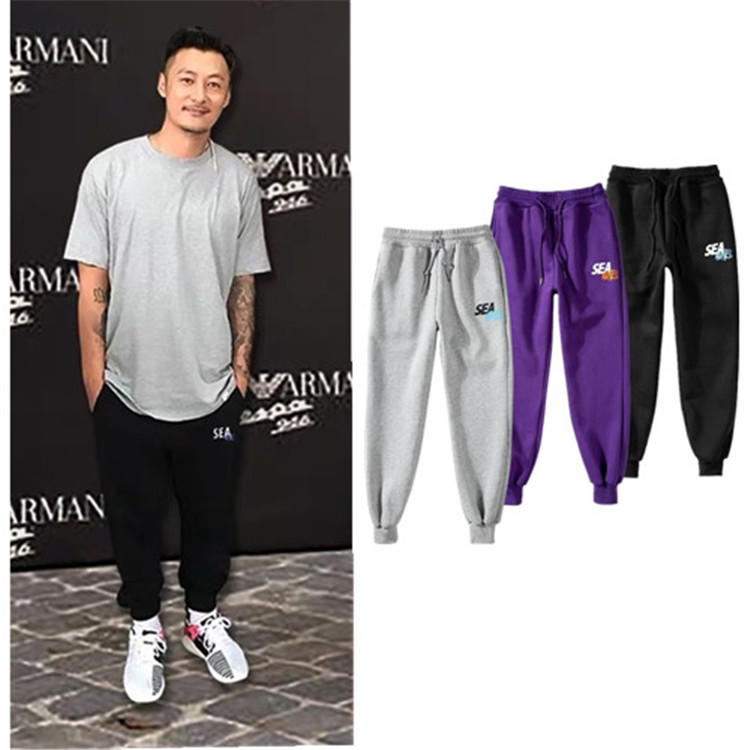 Tide Card Yu Wen Lewei Pants Autumn Winter Men's Bouquet Stomp Pants Loose Plus Suede Thickened Athletic Pants Small Feet Casual Pants