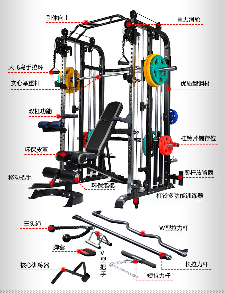 Commercial Gantry Comprehensive Training Device Double La Smith Machine Bench Press Squat Rack Parallel Bars Big Bird Strength Training Device