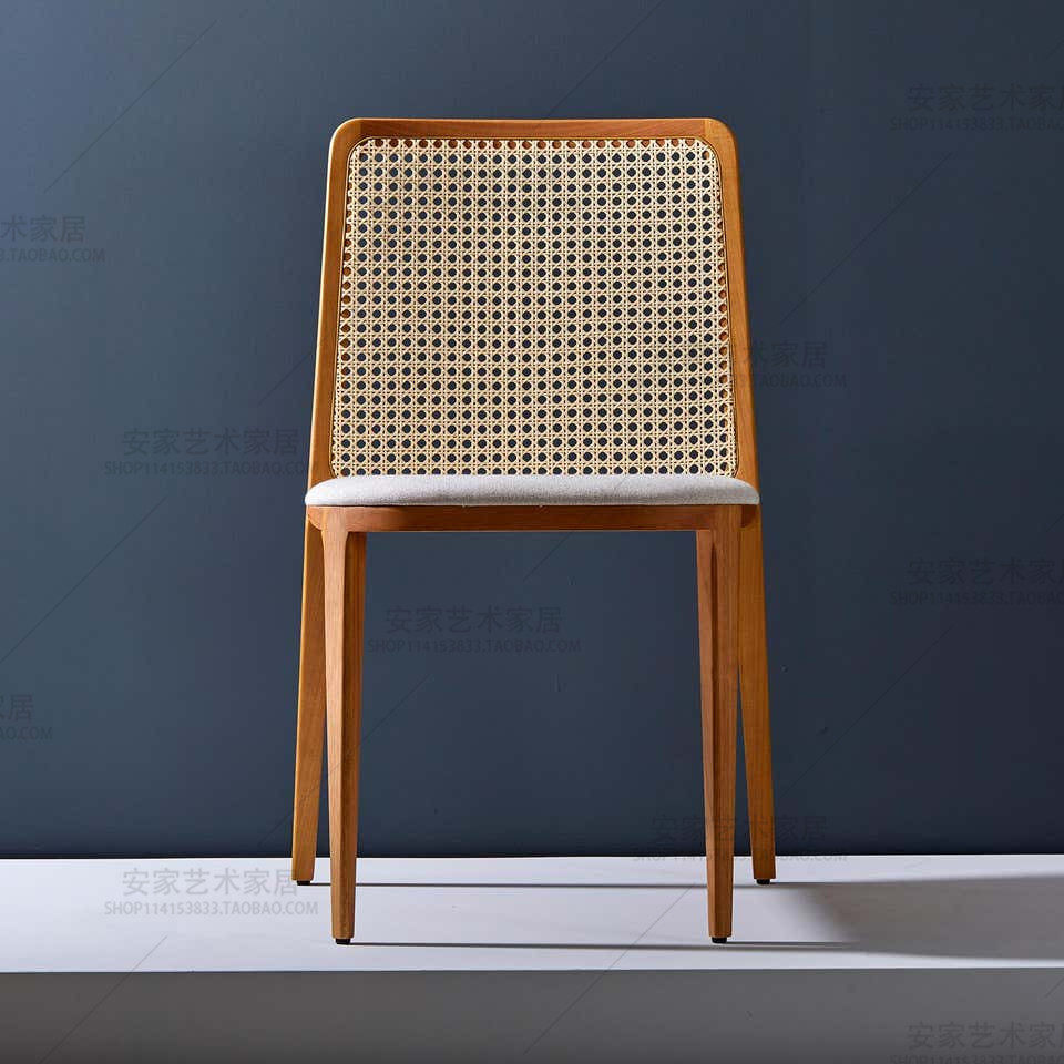 Woven Vine Dining Chair Solid Wood Home Chair Modern Chinese Backrest Book Room Chair Nordic Light Lavish Dining Room Hotel Coffee Chair