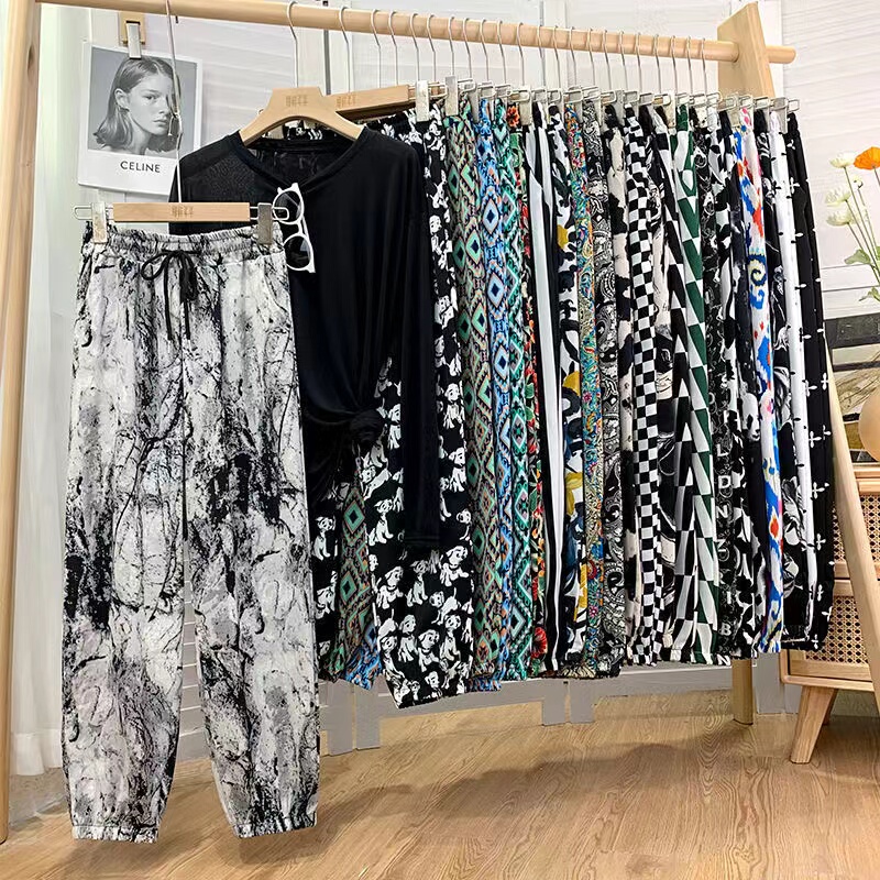 Ice Silk Jogger Pants for Women, Summer Thin Cropped High-Waisted Cool Pants, Sports Casual Pants, Mosquito-Proof Harem Pants, Patterned Pants Ice Silk Jogger Pants for Women, Summer Thin Cropped High-Waisted Cool Pants, Sports Casual Pants, Mosquito-Proof Harem Pants, Patterned Pants
