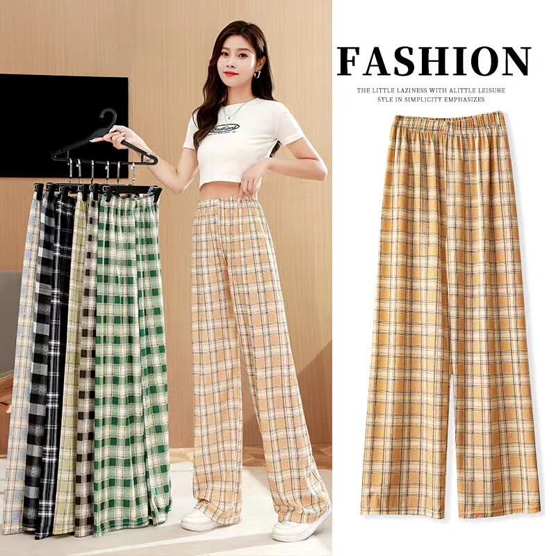 Trendy Plaid Wide-Leg Pants for Women 2026 Spring/Summer Korean Style Slimming Versatile Straight Casual Pants for Petite Women Trendy Plaid Wide-Leg Pants for Women 2026 Spring/Summer Korean Style Slimming Versatile Straight Casual Pants for Petite Women