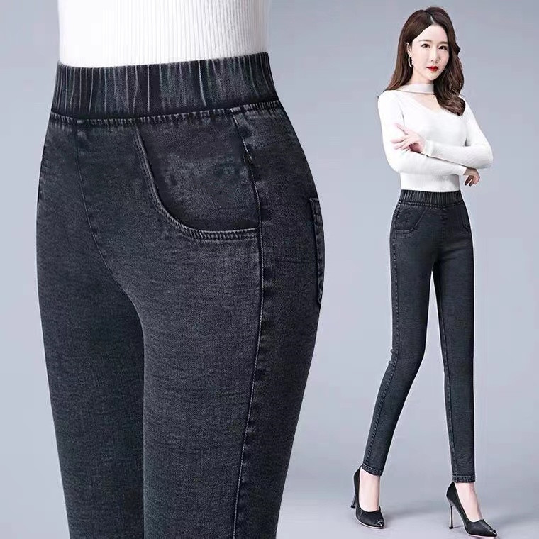Black Leggings for Women, Spring and Summer Outerwear, 2026 New High-Waisted Elastic Mom's Pencil Pants, Imitation Denim Pants
