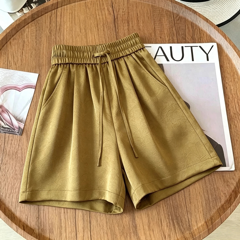 White Faux Acetate Satin Shorts for Women, Summer 2026, New Drapey Ice Silk Wide-Leg Pants, Versatile New Chinese-Style Jacquard