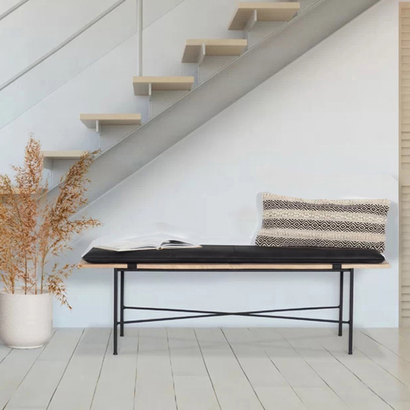 Nordic solid wood changing shoes stool in the house Shoes Stool Home Doorway Light Lavish Bed Tail Bench Leather Creativity Benches Modern Brief