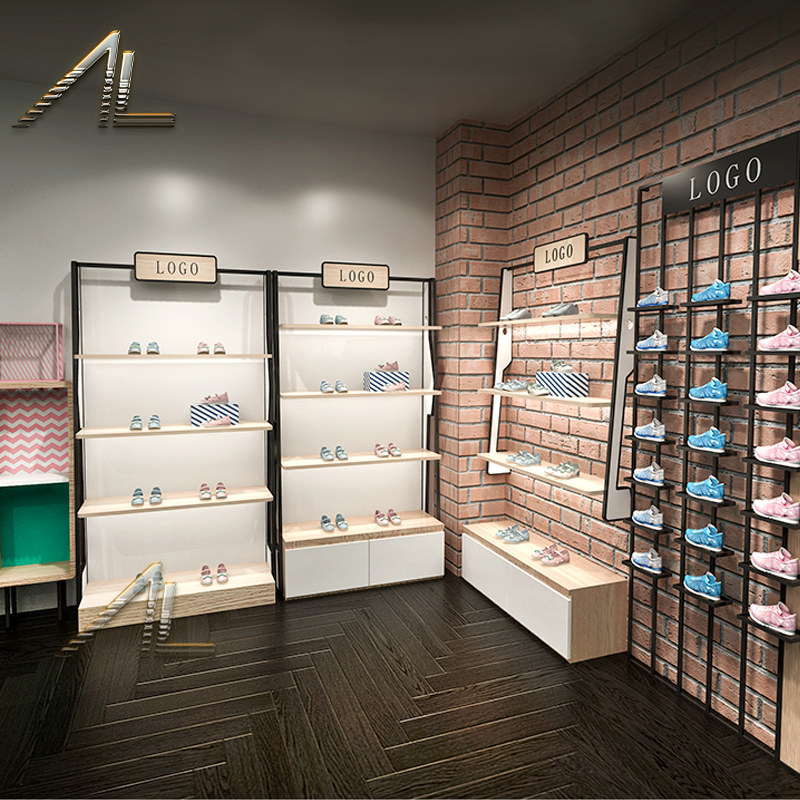 Customized shopping mall shoe store shoe rack display rack on the wall with light display cabinet in the island rack stainless steel wrought iron shelf showcase