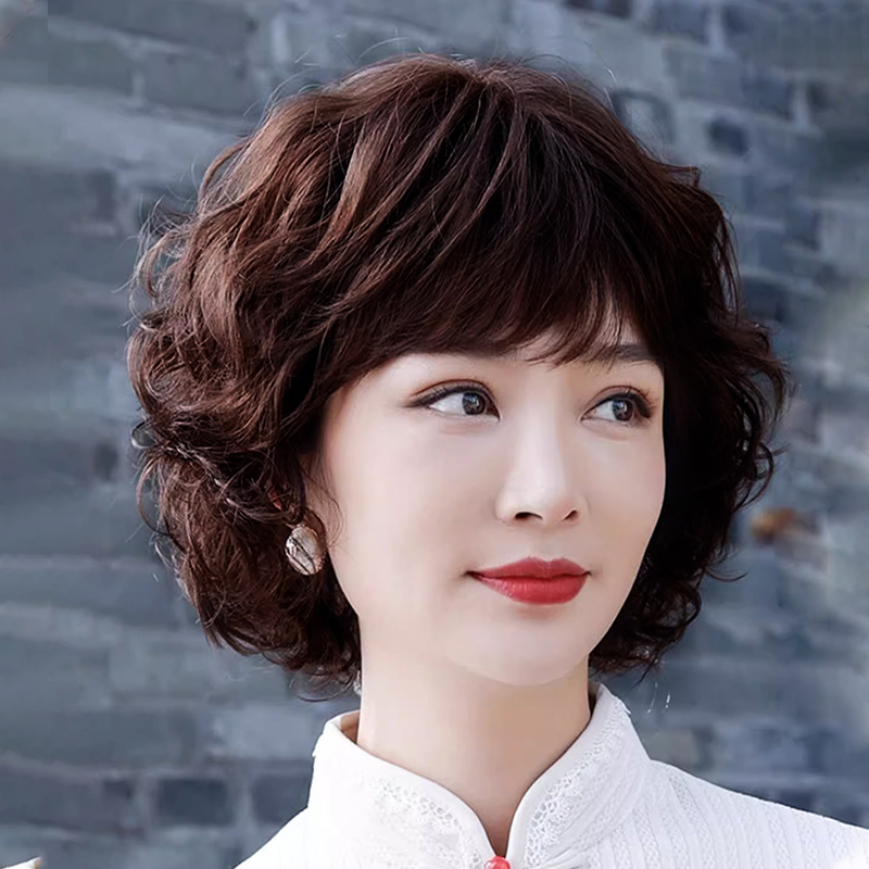 Short Wig for Women, Real Human Hair, Full Head Wig for Middle-Aged and Elderly Women, Short Curly Hair, Natural Hairpiece Short Wig for Women, Real Human Hair, Full Head Wig for Middle-Aged and Elderly Women, Short Curly Hair, Natural Hairpiece