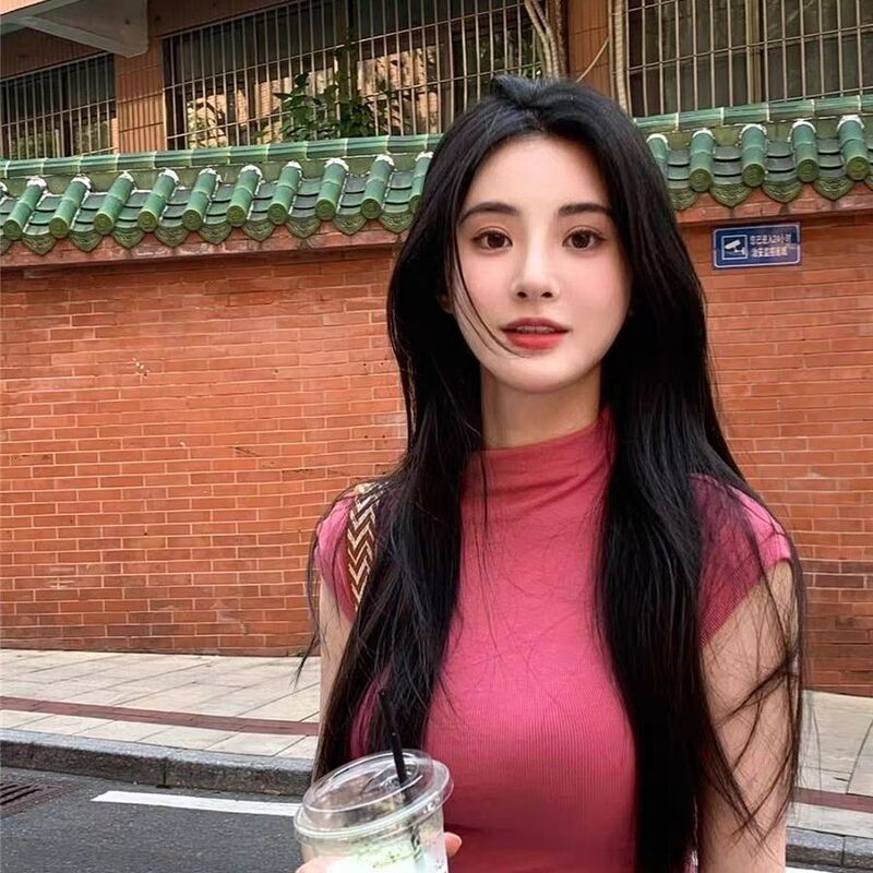 2023 Summer Pure Desire Sleeveless Vest Women's Half Turtle Collar Slimming White Rose Red T-Shirt Bottoming Shirt