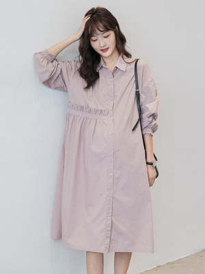 Pregnant women's autumn Korean casual loose shirt dress fashion simple thin tide mother can breastfeed dress tide mother