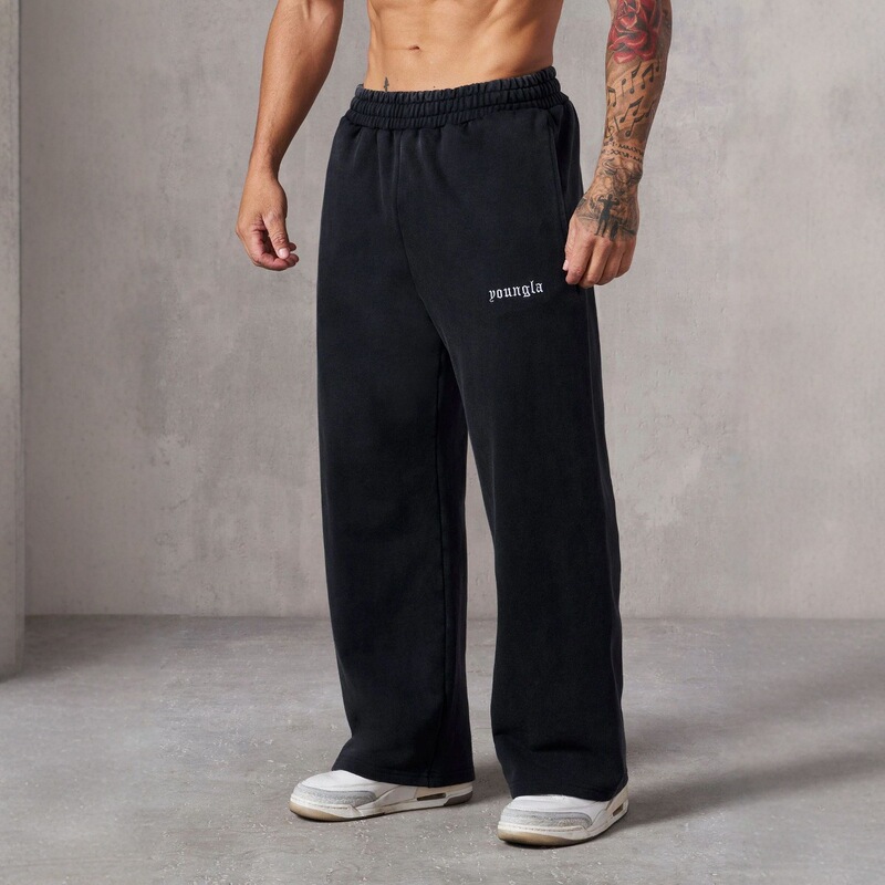 Men's Straight-Leg Sports Casual Pants, American-Style Jogging Pants, Gym Training Embroidered Casual Long Pants
