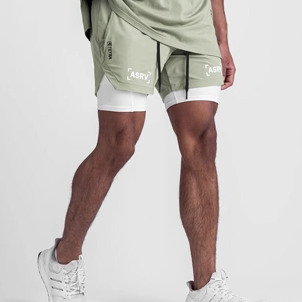 American-Style Sports Shorts for Men, Double-Layered with Lining, Quick-Drying, Elastic Training Running Shorts, Basketball Fitness Shorts for Summer