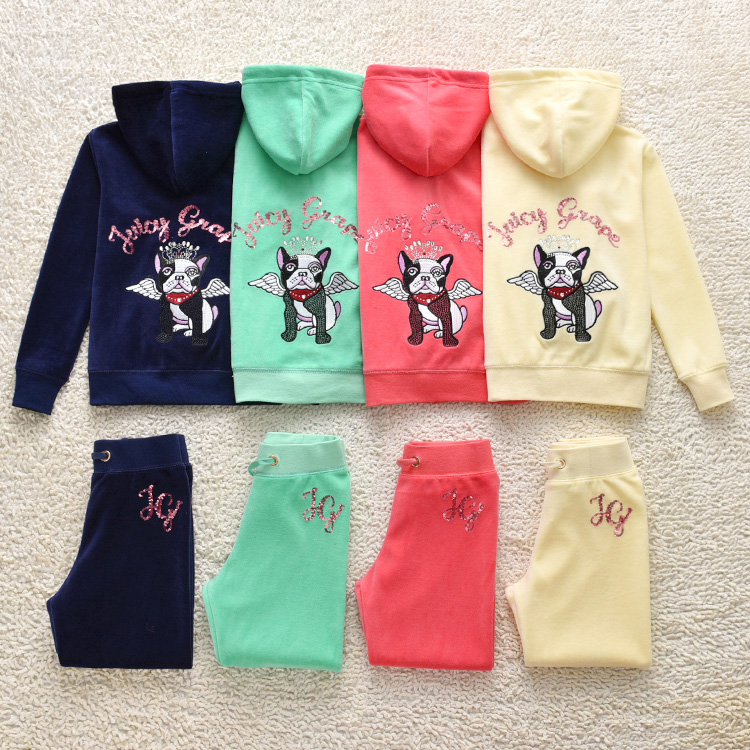 2022 Spring and Autumn Children's Velvet Sportswear Suit Juicy Grape Girls Western Style Casual Thick Cotton Suit Tide