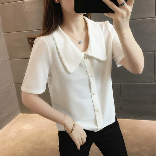 Кукла, летняя трикотажная шелковая короткая футболка, короткий рукав, новая коллекция, с рукавом