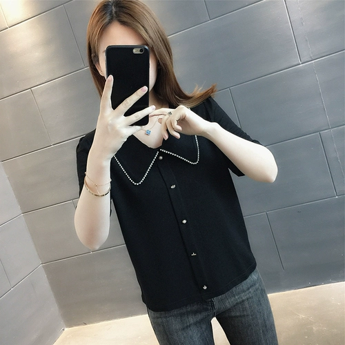 Кукла, летняя трикотажная шелковая короткая футболка, короткий рукав, новая коллекция, с рукавом