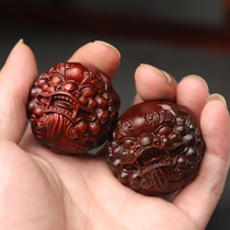 Small leaf red sandalwood walnut handle piece wood carving fitness ball Pixiu handball solid wood health ball gift text play massage ball
