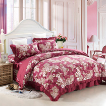 Cotton double-layer lotus leaf lace bed dress four-piece set 200 * 230cm quilt cover bedding 1 8 m bed