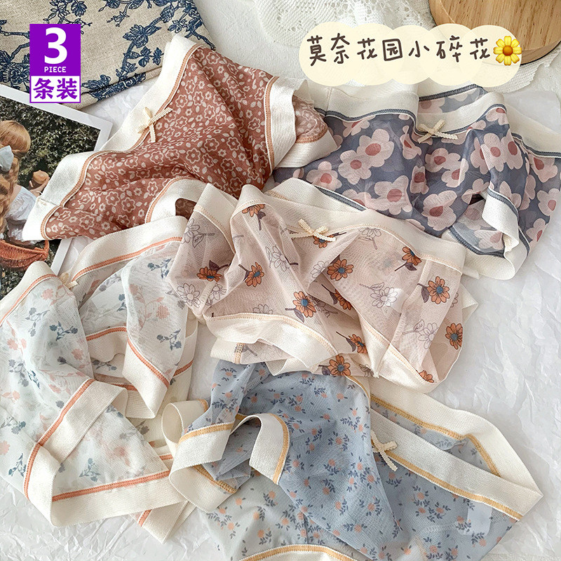 Day Series Vegetarian Yamonai Fields Garden Wind Light Thin Web Yarn Lace Lady Briefs Breathable Cotton Crotch Hip-pocket Hip Triangle Pants