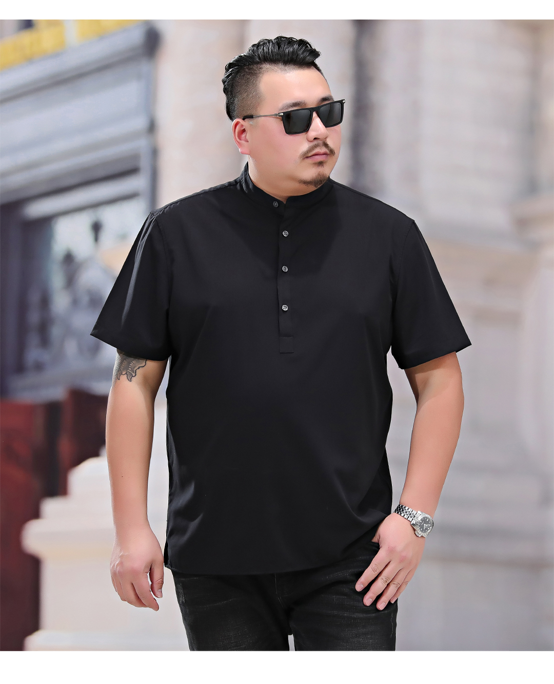 Mùa hè mới cổ áo sơ mi nam tay ngắn cộng với phân bón để tăng cổ áo nam mỏng kích thước lớn béo béo quần áo nam - Áo áo sơ mi loang màu
