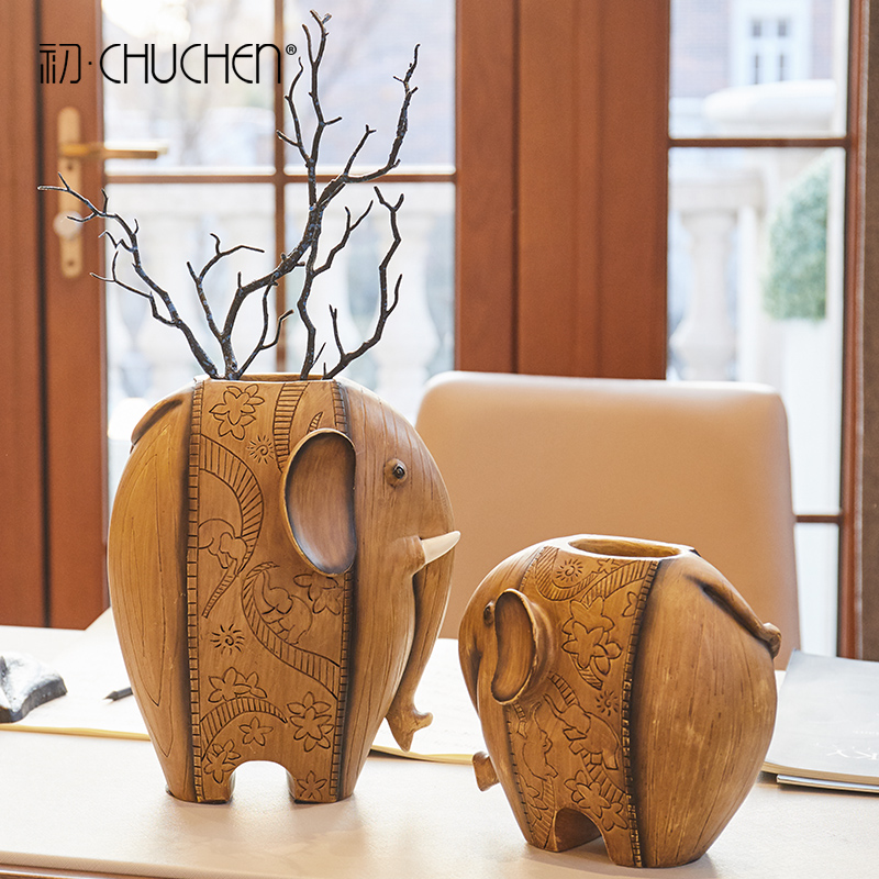 Creative Nordic Style Living Room Dining Room Table TV Cabinet Elephant Vase Emulation Flower Arrangement Drying Floral Home Wine Cabinet Decorations
